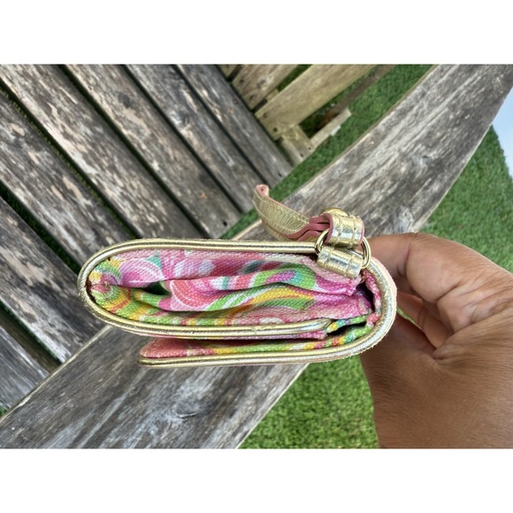 Lilly Pulitzer Floral It's a‎ Keeper Mini Wristlet Clutch Pink Gold Trim S - Picture 9 of 12
